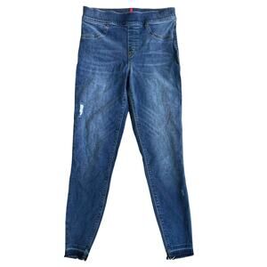 SPANX shaping denim jeans high rise sculpted stretch medium wash distressed